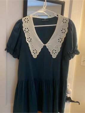 Pomander Place Teal Dress with White Eyelet Collar